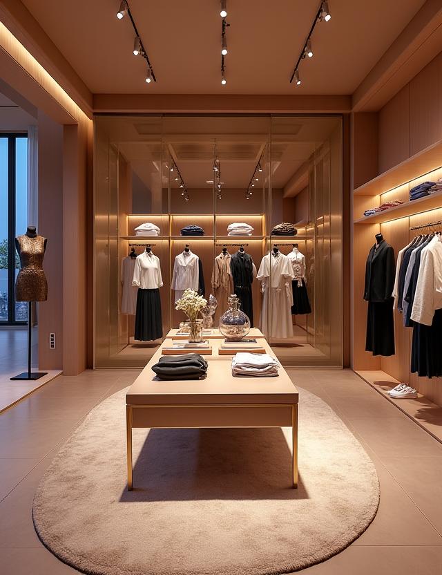 Interior de una boutique de moda con expositores a medida